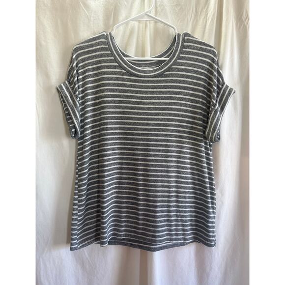 a.n.a Tops - A.N.A Striped Tee Womens Large Gray White Short Sleeve Casual Top Rolled Cuffs